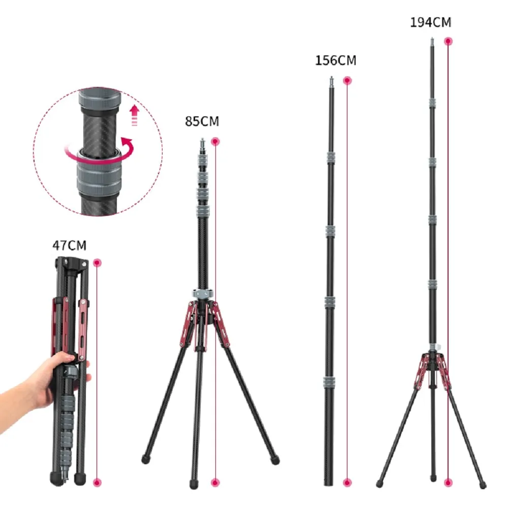 1.9M carbon fibre lighting stand portable tripod photography
