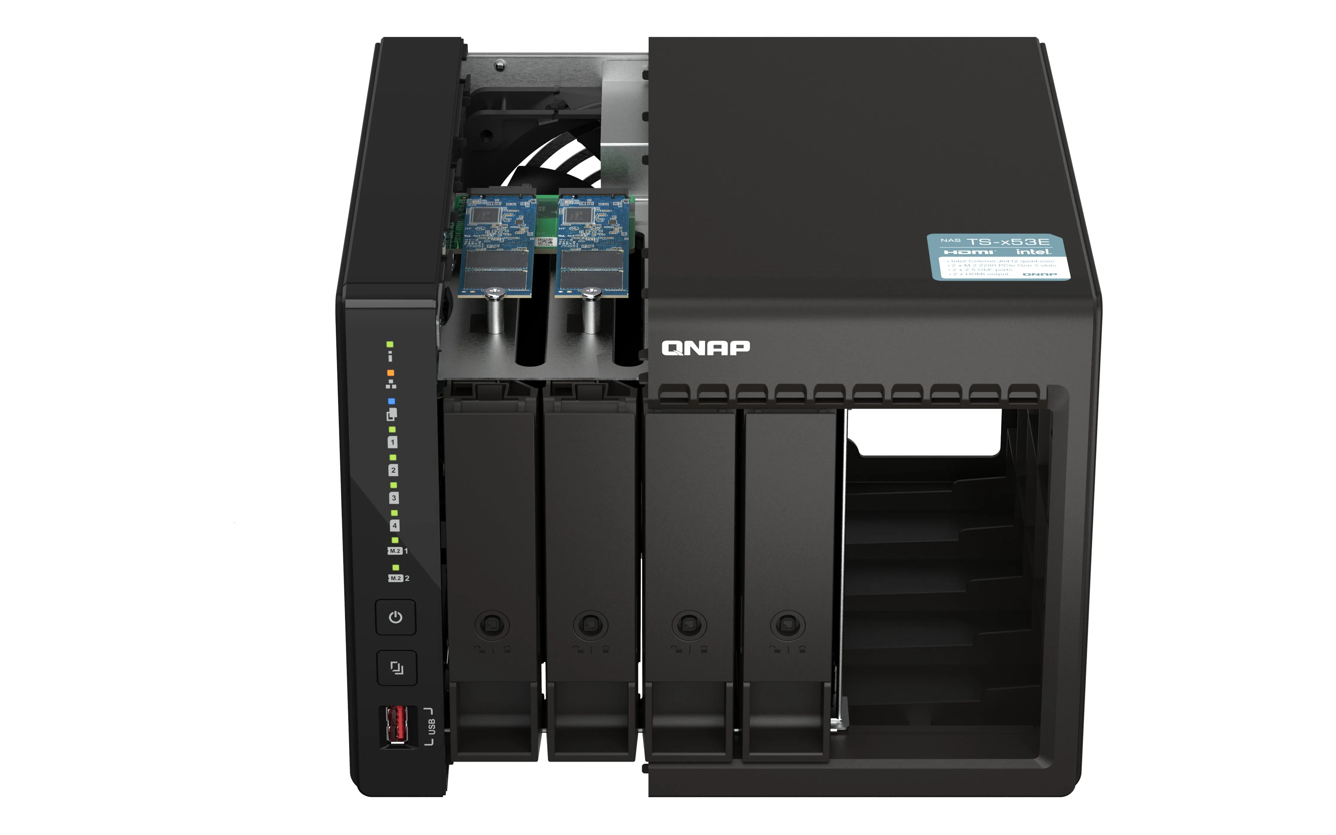 4-Bay Desktop Nas Intel Celeron J6412 4C 2.0Ghz Burst 2.6Ghz Onboard 8Gb Ram 2 X Hdmi 1.4B 2X M.2 2280 Pcie Slots 2X 2.5Gbe 2X Usb-A 3.2 Gen2 2X Usb 2.0