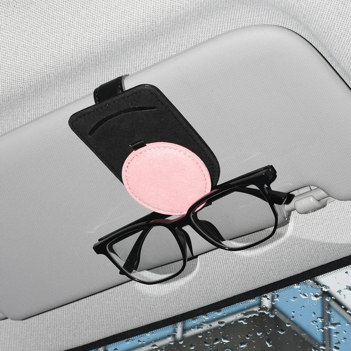 Car Sun Visor Clip Glasses Case Pu Leather Sunglasses Holder For Auto Visor Fits Most Glasses And Cards
