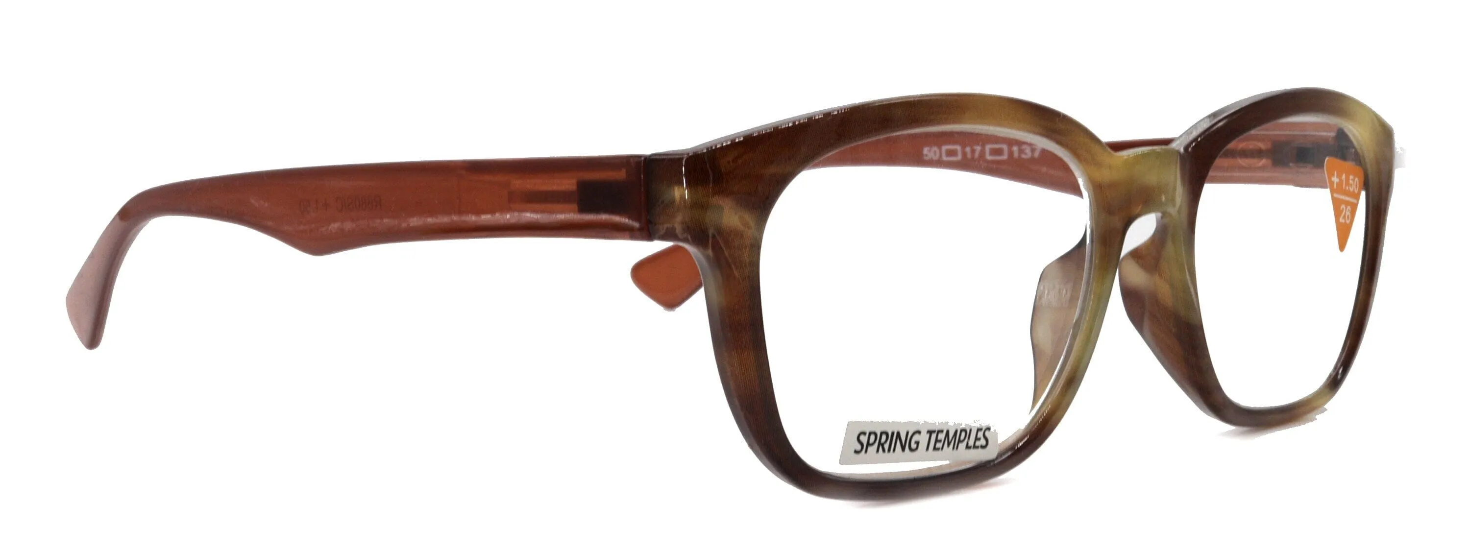 Coral, (Premium) Reading Glasses, High End Readers  1.25 to  3. Magnifying Glasses (Brown) Rectangular style. Optical Frame. NY Fifth Avenue