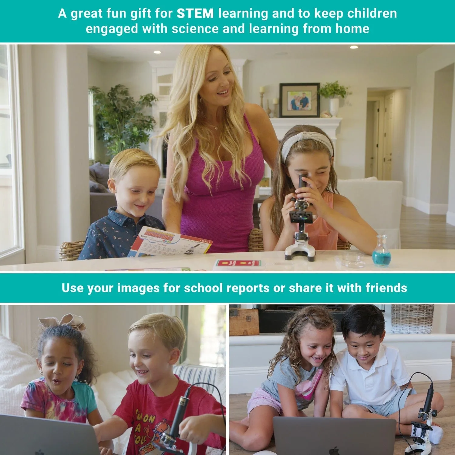IQCrew By AmScope 85  piece Kid's Premium Compound Microscope, Color Camera and Interactive Kid's Software Kit with Educational Experiment Cards