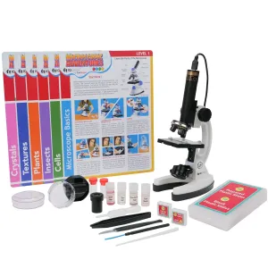 IQCrew By AmScope 85  piece Kid's Premium Compound Microscope, Color Camera and Interactive Kid's Software Kit with Educational Experiment Cards