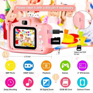 Kids Camera Girl's Gift, 1080P HD Digital Toddler Camera