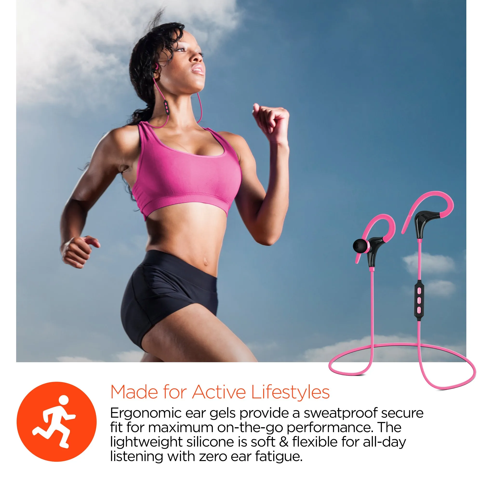 Marathon Sport Wireless Earphones - Active Pink