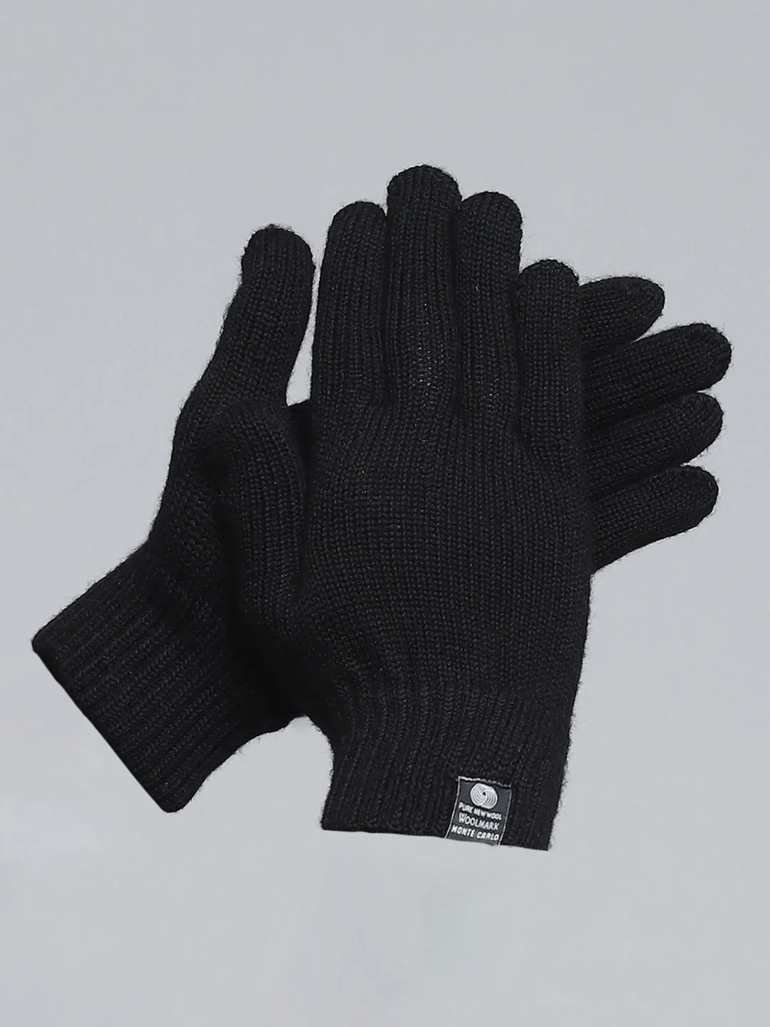 Men Black Self Design Gloves