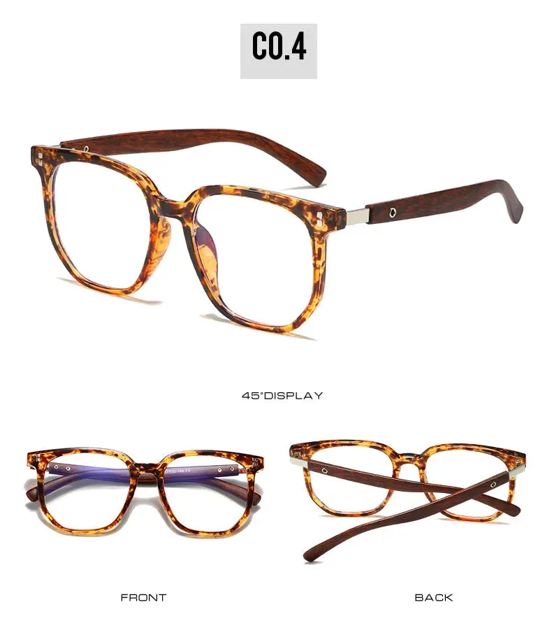 Retro Rivets Anti-Blue Light Glasses – Wood Grain TR90 Frames