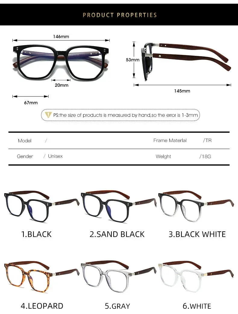 Retro Rivets Anti-Blue Light Glasses – Wood Grain TR90 Frames