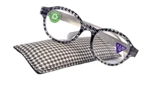 The Alchemist, (Premium) Reading Glasses, High End Readers, Magnifying Eyeglasses, (Black Translucent) (Round) (Houndstooth) NY Fifth Avenue
