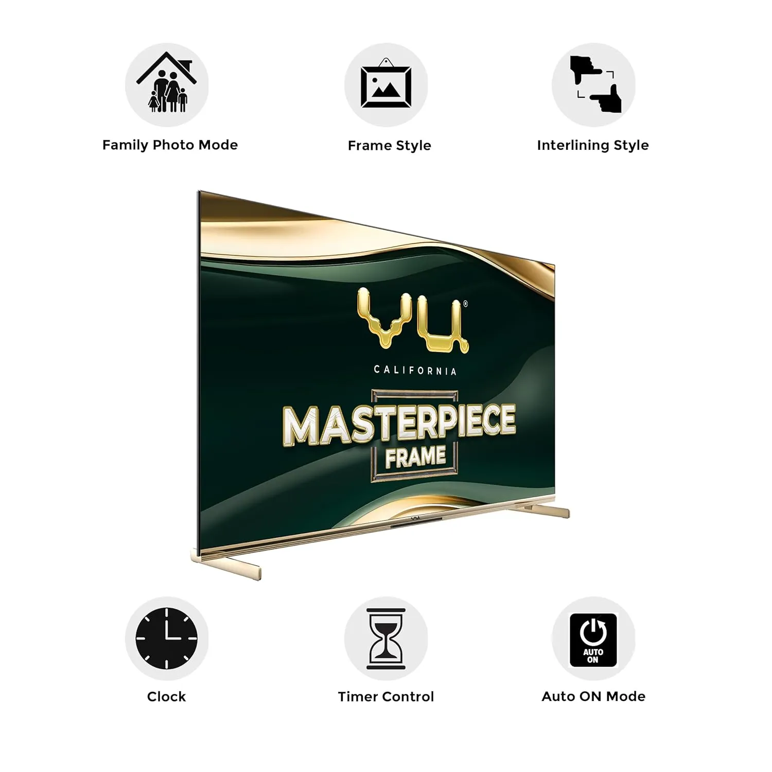 Vu 189cm (75 inches) Masterpiece Frame Series 4K QLED TV 75 MASTERPIECE (Armani Gold) 3 Years Warranty