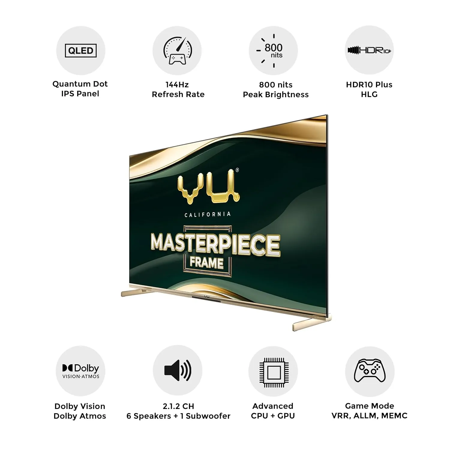 Vu 189cm (75 inches) Masterpiece Frame Series 4K QLED TV 75 MASTERPIECE (Armani Gold) 3 Years Warranty