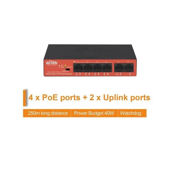 Wi-TEK Economic 4 Ports POE Switch, WI-PS205H V2